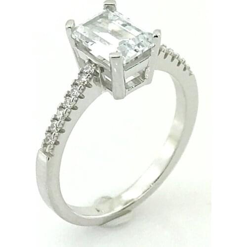 Diamond Model Baget Zircon Engagement Silver Ring