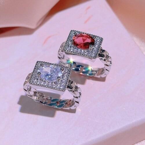 Vintage Rectangle Silver Rings with Bling Zircon Stone for Women Fashion Jewelry Wedding Engagement 2021 Trend