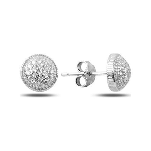 KUTAYDAN 8mm Zircon Half Ball Earrings 925 Sterling Silver