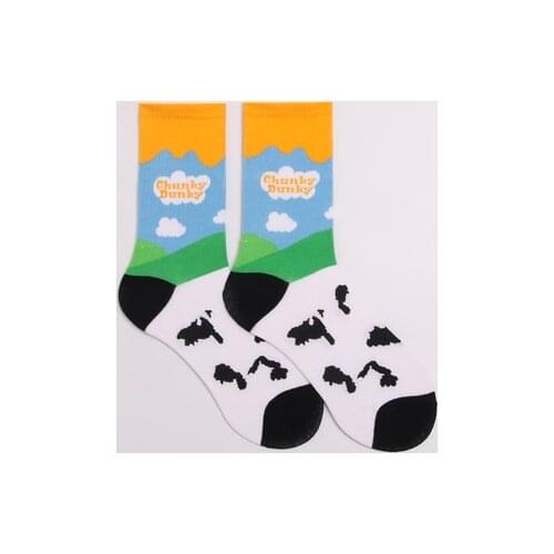 2Pairs Set Blue Sky White Clouds Men Women Cloud Socks Dairy Cattle Japanese Kawaii All Match Women Korean College Milk Cow Farm