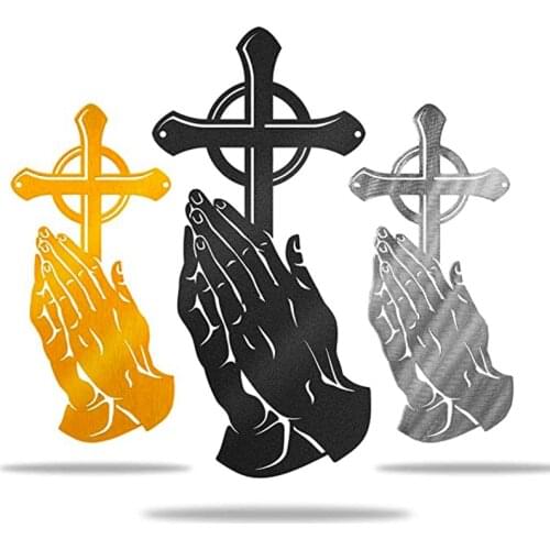 Wall Sticker Peaceful Praying Hands Wall Decor with Conviction Cross for Home Garden Room Decoration крестик православный