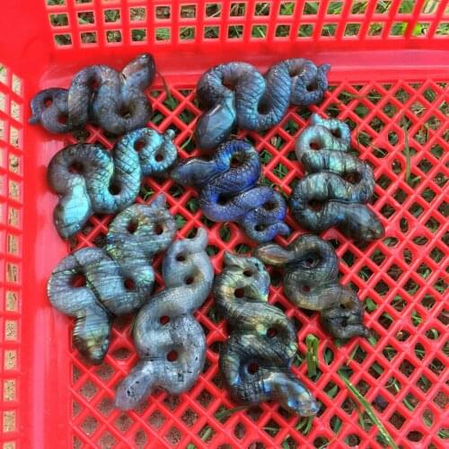 Natural Labrador stone snake hand carved quartz crystal cures 1PC