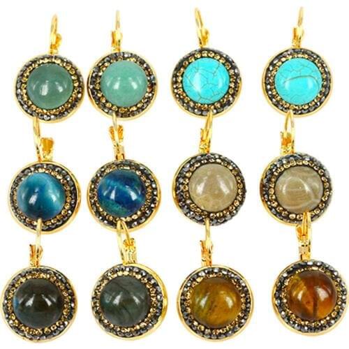 2017 New Handmade Earrings For Women Fashion Bohemian Style Design Round Water Drop Multicolor Druzy Stone Charm Dangle Earrings