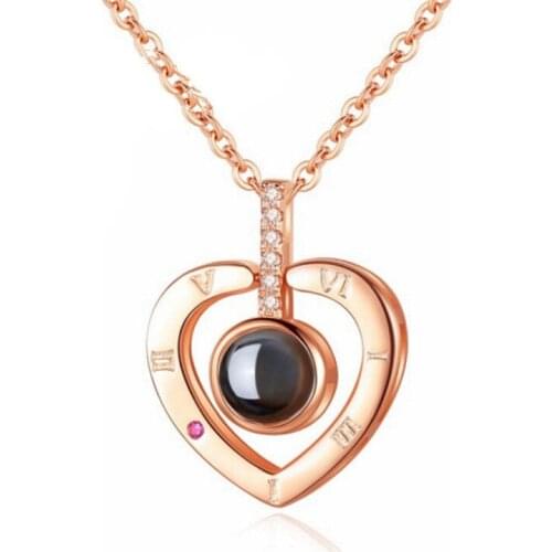 I Love You Necklace 100 Languages Heart Love Necklace Love Memory Projection Pendant Necklace for Women Mothers Day Gifts