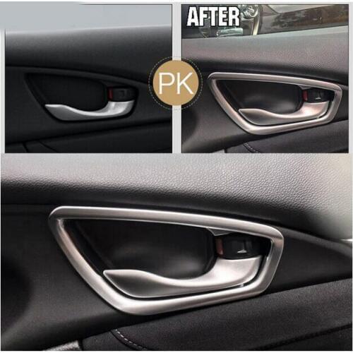 FIT FOR 2016 Honda CIVIC 4PCS CHROME INNER DOOR HANDLE COVER TRIM BEZEL GARNISH INSIDE FRAME BOWL CATCH SURROUND MOLDING