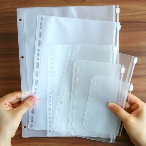 MOHAMM 1 Piece PVC Transparent Punch Zipper Stationery Storage Bags Loose Leaf Pages for Scrapbook Notes Cards Stationery Holder