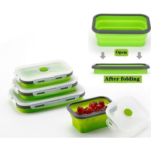 Silicone Collapsible Microwave Bento Lunch Box Healthy Material Food Storage Container Portable Picnic Camping Rectangle Outdoor