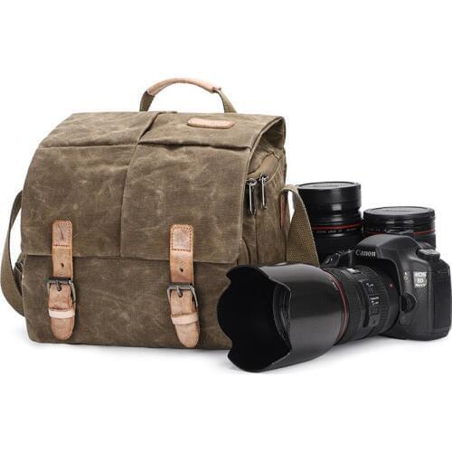 Photography Waterproof Retro Canvas Camera Shoulder Bag DSLR Messenger Vintage Carrying Case Travel Casual for Canon Nikon Sony
