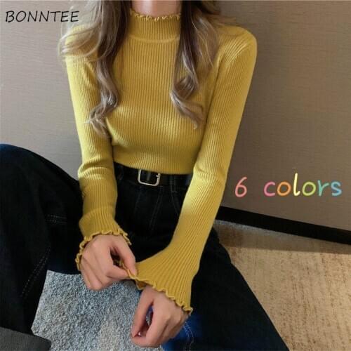 Turtleneck Sweater Women Teenagers Slim All-match Knitted Pullover Korean Style Knitwear Simple Autumn Basic Trendy Long Sleeve
