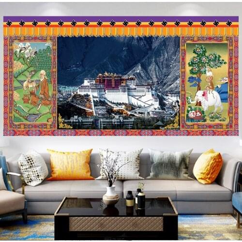 Tibet Mountain Wall Hanging Carpet Buddha Elephant Tapestry Bedroom Decor Background