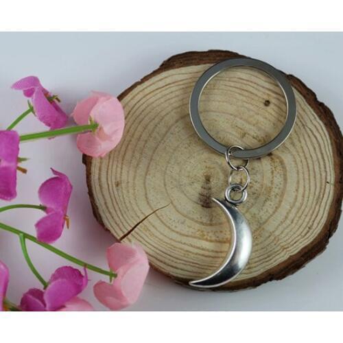 Crescent Moon Charm Vintage Silver Keychain Ring For Keys Car DIY Bag Key Chain Handbag Jewelry Couple Gift Accessories HOT A181