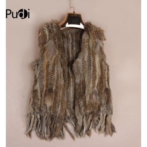 VR031 The new women winter vest Knit knitted handmade Rabbit fur vest gilet sleeveless garment waistcoat 2 color