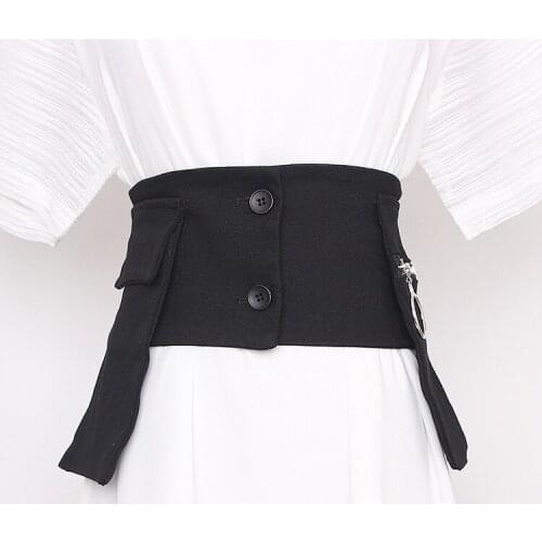 Womens runway fashion black denim elastic Cummerbunds female Dress Corsets Waistband Belts decoration wide belt TB1378