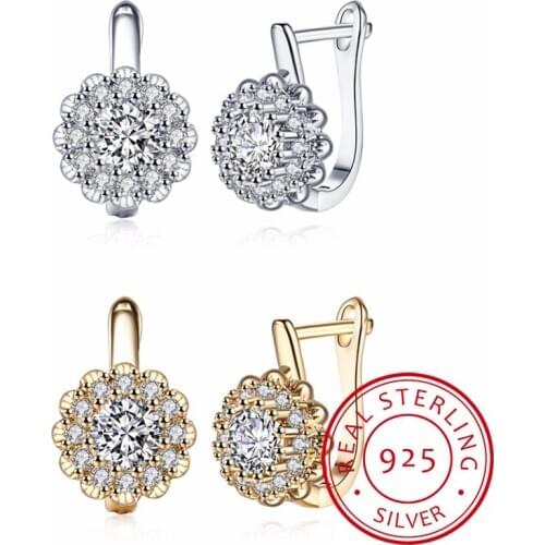 2019 Luxury Female White Cubic Zirconia Buckle Stud Earrings Women Rose Gold White Color Earrings For Women Jewelry Wholesale