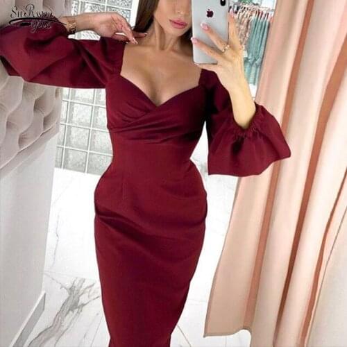 New Puffy Sleeve Square Collar Dress for Women Spring Autumn Off Shoulder Sexy Open Back Elegant Slim and Bodycon Vestidos 12776