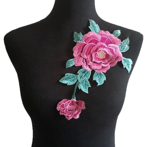 Rose flower embroidery lace applique fabric sewing ladies DIY clothing craft supplies material accessories 1 piece for sale