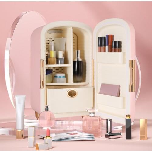 12L Mini Makeup Fridge Portable Cosmetic Refrigerator Led Light Cooler Warmer Freezer Home Car Use Makeup Storage Box