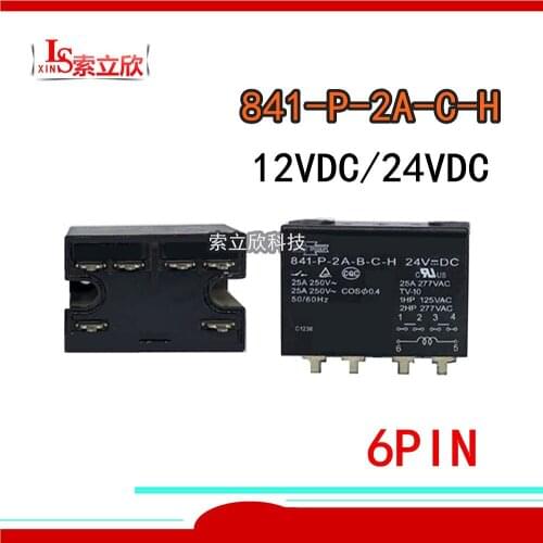 2PCS/5PCS 100%Original New Relay 841-P-2A-C-H 841-P-2A-C-H-24VDC 841-P-2A-C-H-12VDC 841 P 2A C H 24V 12V 25A 6PIN