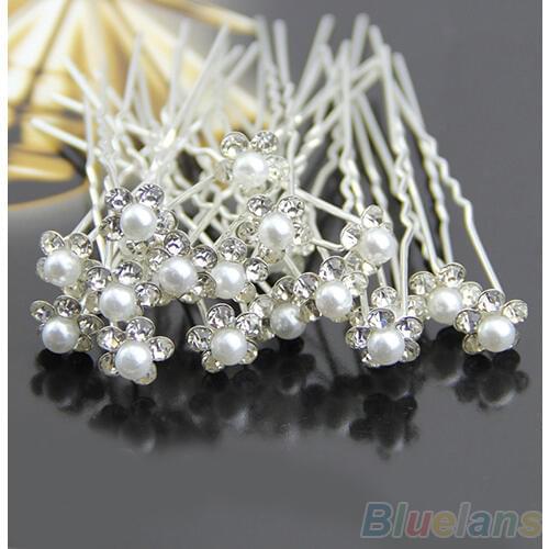 20Pcs Wedding Bridal Pearl Flower Rhinestone Crystal Hair Clip Pins Bridesmaid 4DGJ