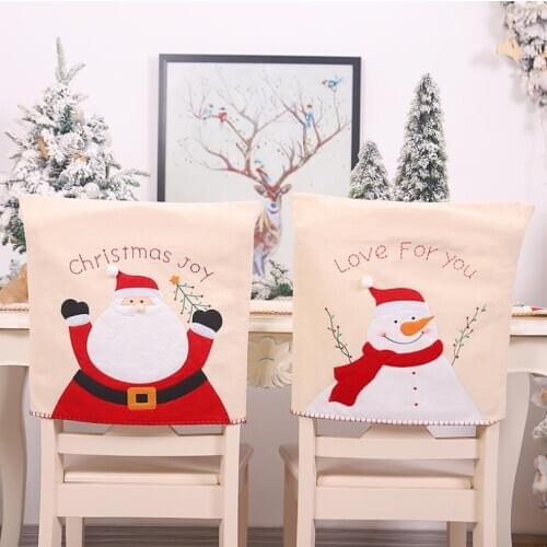 2021 Christmas Chair Back Cover Linen Embroidery Christmas Doll Chair Cover Home Restaurant Atmosphere Christmas Supplies