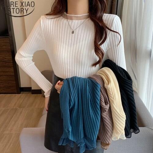 2021 Knitted Sweater Bottomed Versatile Womens Autumn and Winter Korean Casual Pullover Slim Sweater Long Sleeve Shirt 16159
