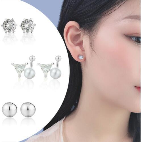 3pair/lot Zircon Triangle Stud Earrings Sets for Girls Ears Piercing Jewelry Imitation Pearl Statement Accessories Gifts EH11