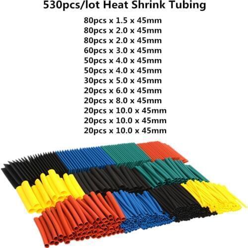 530Pcs Assorted Polyolefin Heat Shrink Tube Cable Sleeves Wrap Wire Set 8 Size Multicolor