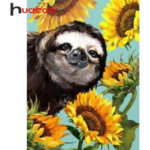 Huacan 5D Diamond Painting Full Square Sloth Diamond Embroidery Mosaic Cross Stitch Sunflower Home Decor Art