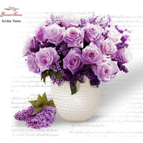 Golden panno,Full,DIY Diamond Embroidery,5D,Diamond Painting,Cross Stitch,3D,Diamond,Mosaic,Needlework,wall decor,purple Rose