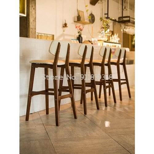 Solid Wood Bar Chair Modern Simple Bar Chair Milk Tea Restaurant Guide Desk Back Stool Nordic Family High Chair