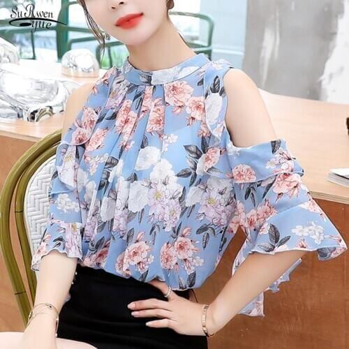 Blusas 2021 Summer Womens Tops Blouses O-Neck Woman Shirts Short Sleeve New Korean Bell Sleeve Off Shoulder Loose Clothing 9788