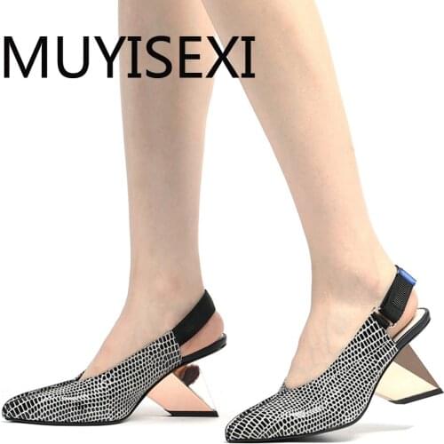 Slingback shoes women mixed colors pointed toe pretty girl summer sandals 7.5cm unique high heels office ladies HL205 MUYISEXI