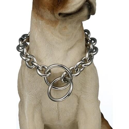 Top quality 15mm 12~34 inch Silver Color Round Curb Cuban Pet Link Stainless Steel Large Dog Chain Collar Pet Necklaces