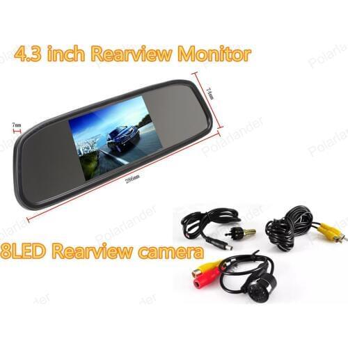 4.3 inch Color LCD Car Monitor with 2 VA input auto switching video +8 LED reverse parking camera in night vision