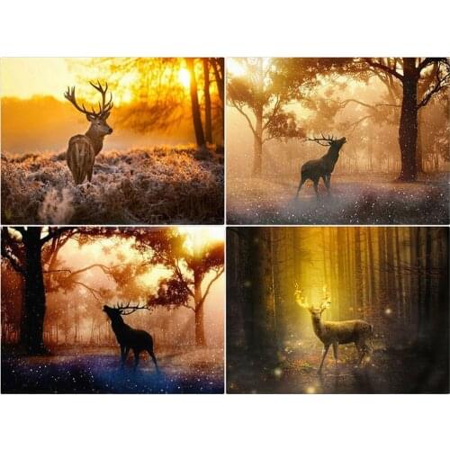 Kamy Yi Diy 5d Square Diamond Handmade Round Rhinestone Cross Stitch Forest Secret Land Deer Picture Family Decoration Gift