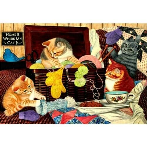 Full square 5d diamond painting cat yarn ball scenery cross stitch 3d round diamond mosaic diamond art decoration