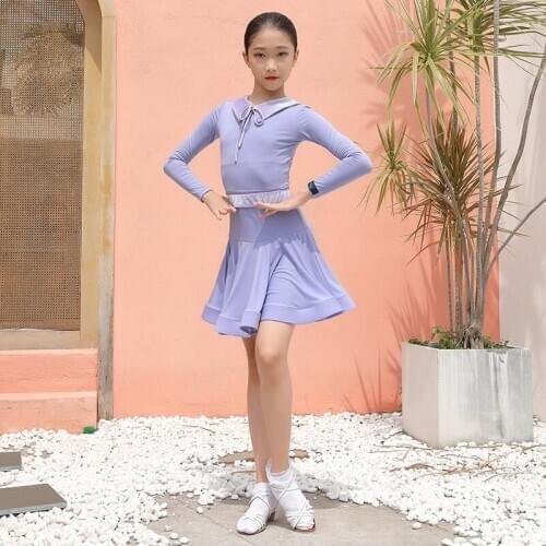 Latin Dance Set For Girls Long Sleeve Practice Costumes Kids Latin Competition Dress Rumba Tango Samba Dance Clothing VO1497