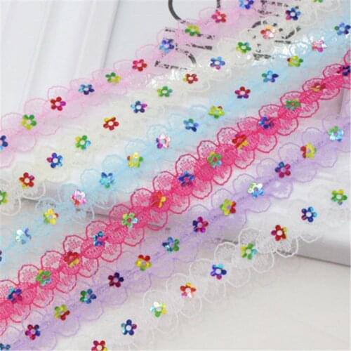 200yards 1.5cm wide non elastic lace colorful sequins lace trim for dress decoration lace clothing accessories