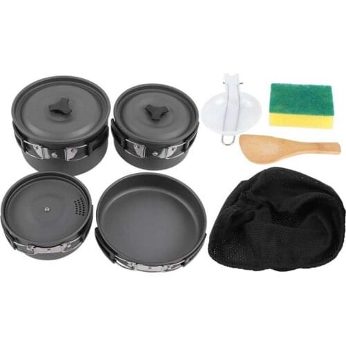 Camping Cookware Cooking Set Cooking Heat Cooker Travel Tableware 1-2 Person Outdoor Frying Pan Pot Bowl Spoon Kit for Picnic