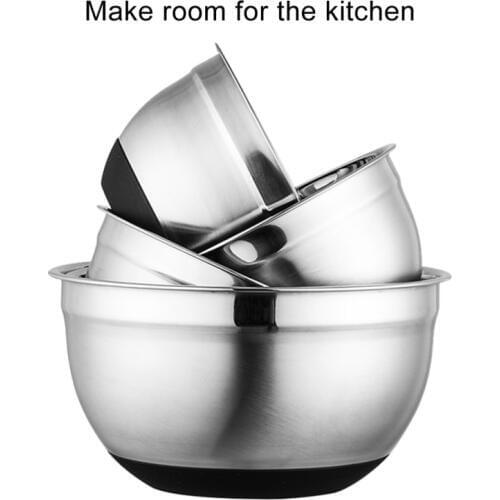 Stainless Steel Mixing Bowls With Lids and Non-Slip Silicone Bottom Kitchen Utensil Bowl For Salad Bread Pastries Cake Bowl