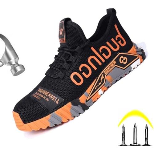 Fashion Man Safety Shoes Men Boots Steel Toe Shoes Breathable Work Sneakers Kevlar Indestructible Lightweight Security Boots
