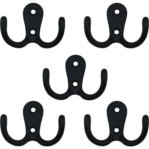 10pcs 2-Pronged Coat Hooks Wall-mounted 2 Hole Towel Hanger for Coats Hats Clothing(Black)