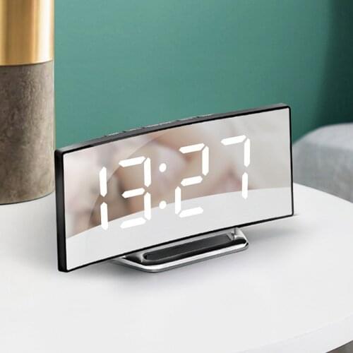 Table Alarm Clock Curved Dimmable LED Electronic Digital desktop Clock Temperature Display Night Mode Kids Bedroom Home Decor