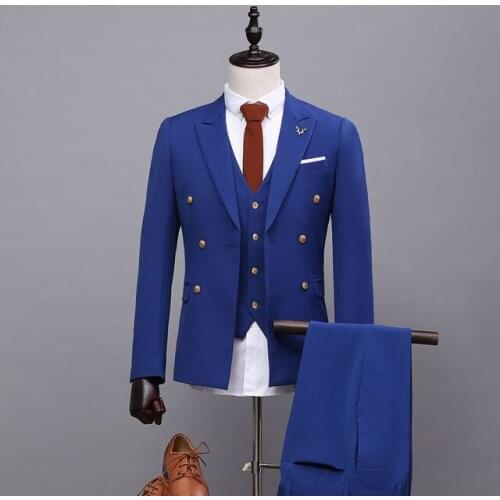 New Arrival Royal Blue Mens Suits Wedding Custom Made Prom Masculino Trajes De Hombre Blazer 3 Pieces(Jacket+Pant+Vest+Tie)