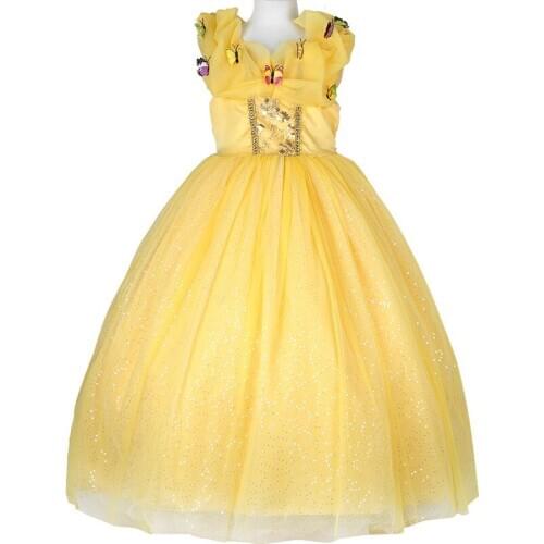 Girls Princess Dress Children Cosplay Beauty Costumes Roll Neck Ball Gown Kids Birthday Party Butterfly Dresse