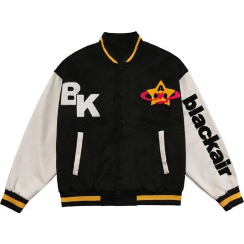 LACIBLE Men Baseball Jacket Coat Bomber Jacket Hip Hop Streetwear Star Skull Embroidery Autumn Unisex Casual Varsity Jacket Coat