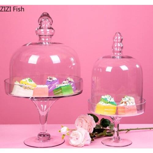European Style Transparent Glass Round Cake Stand Dust Cover Glass Food Cover Plate and Lid for Weddings Birthday Decor