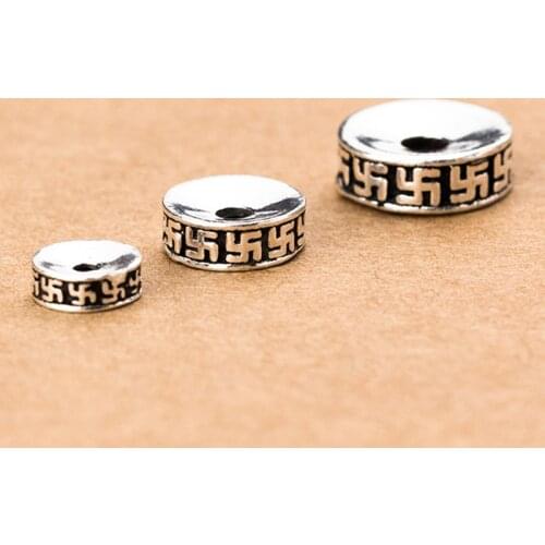 925 Sterling Silver Buddhism Symbol Beads Spacer 6mm 8mm 10mm Wheel Shape S925 Silver Buddha Beads DIY Unisex Jewelry Findings