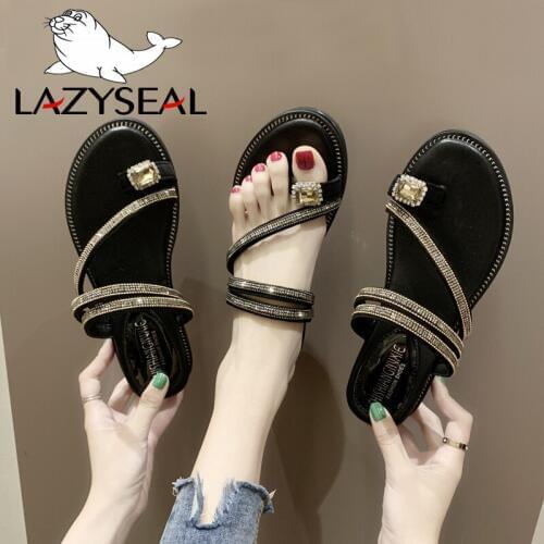 LazySeal Summer Cool Beach Flip Flops Diamond Wedge Heel Sandals Women Crystals Elastic Band Sandals Mujer Sandalias Shoes