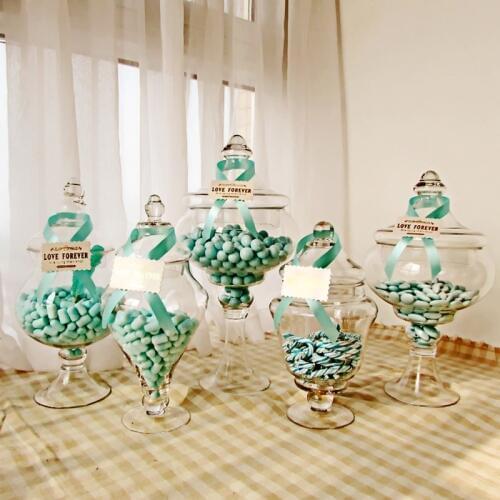 Top quality Glass bottles home Decor Crafts candy jars dust-proof stand Tall dessert tea caddy Boxes storage jar wedding vase